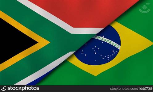 Two states flags of South Africa and Brazil. High quality business background. 3d illustration. The flags of South Africa and Brazil. News, reportage, business background. 3d illustration