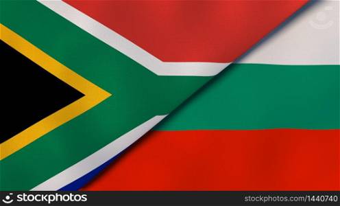 Two states flags of South Africa and Bulgaria. High quality business background. 3d illustration. The flags of South Africa and Bulgaria. News, reportage, business background. 3d illustration