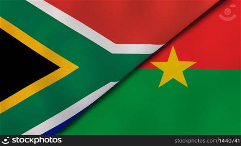 Two states flags of South Africa and Burkina Faso. High quality business background. 3d illustration. The flags of South Africa and Burkina Faso. News, reportage, business background. 3d illustration