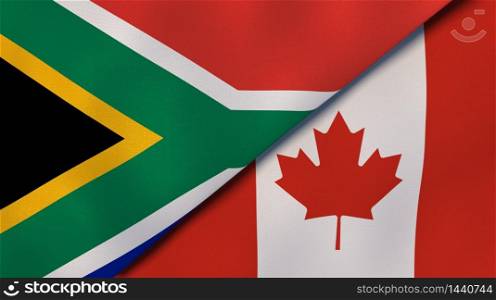 Two states flags of South Africa and Canada. High quality business background. 3d illustration. The flags of South Africa and Canada. News, reportage, business background. 3d illustration