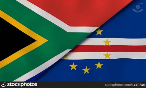 Two states flags of South Africa and Cape Verde. High quality business background. 3d illustration. The flags of South Africa and Cape Verde. News, reportage, business background. 3d illustration