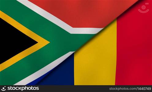 Two states flags of South Africa and Chad. High quality business background. 3d illustration. The flags of South Africa and Chad. News, reportage, business background. 3d illustration