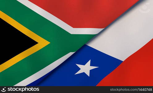 Two states flags of South Africa and Chile. High quality business background. 3d illustration. The flags of South Africa and Chile. News, reportage, business background. 3d illustration