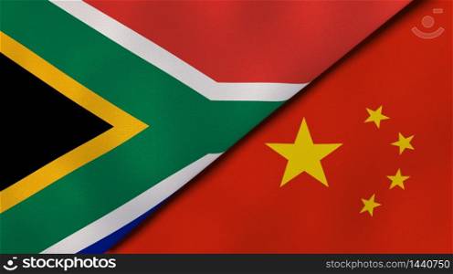 Two states flags of South Africa and China. High quality business background. 3d illustration. The flags of South Africa and China. News, reportage, business background. 3d illustration