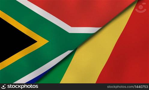Two states flags of South Africa and Congo. High quality business background. 3d illustration. The flags of South Africa and Congo. News, reportage, business background. 3d illustration