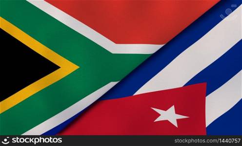 Two states flags of South Africa and Cuba. High quality business background. 3d illustration. The flags of South Africa and Cuba. News, reportage, business background. 3d illustration