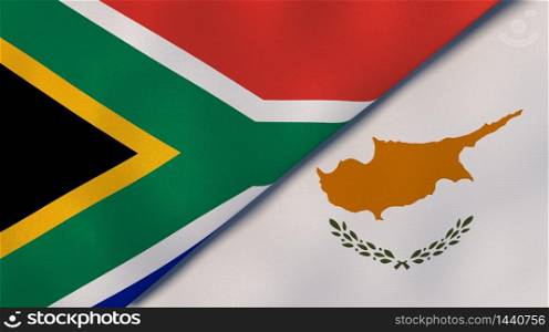 Two states flags of South Africa and Cyprus. High quality business background. 3d illustration. The flags of South Africa and Cyprus. News, reportage, business background. 3d illustration