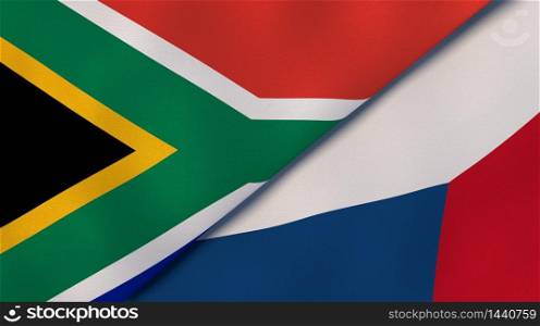 Two states flags of South Africa and Czech Republic. High quality business background. 3d illustration. The flags of South Africa and Czech Republic. News, reportage, business background. 3d illustration