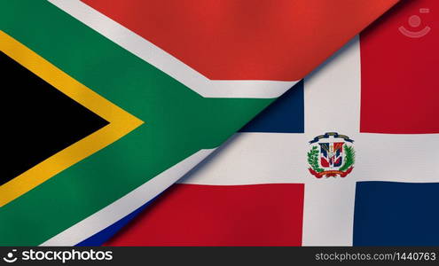 Two states flags of South Africa and Dominican Republic. High quality business background. 3d illustration. The flags of South Africa and Dominican Republic. News, reportage, business background. 3d illustration