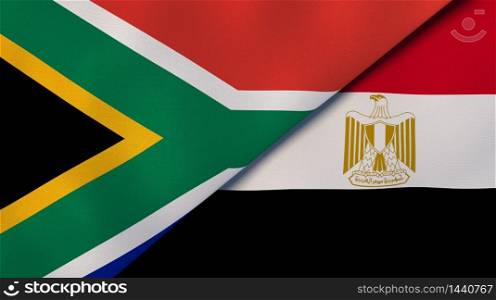 Two states flags of South Africa and Egypt. High quality business background. 3d illustration. The flags of South Africa and Egypt. News, reportage, business background. 3d illustration