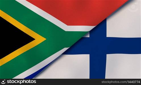 Two states flags of South Africa and Finland. High quality business background. 3d illustration. The flags of South Africa and Finland. News, reportage, business background. 3d illustration