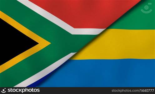 Two states flags of South Africa and Gabon. High quality business background. 3d illustration. The flags of South Africa and Gabon. News, reportage, business background. 3d illustration