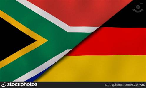 Two states flags of South Africa and Germany. High quality business background. 3d illustration. The flags of South Africa and Germany. News, reportage, business background. 3d illustration