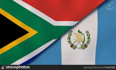 Two states flags of South Africa and Guatemala. High quality business background. 3d illustration. The flags of South Africa and Guatemala. News, reportage, business background. 3d illustration