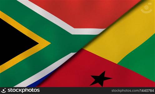 Two states flags of South Africa and Guinea Bissau. High quality business background. 3d illustration. The flags of South Africa and Guinea Bissau. News, reportage, business background. 3d illustration