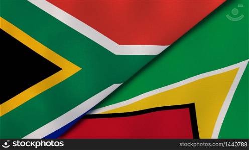 Two states flags of South Africa and Guyana. High quality business background. 3d illustration. The flags of South Africa and Guyana. News, reportage, business background. 3d illustration