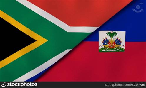 Two states flags of South Africa and Haiti. High quality business background. 3d illustration. The flags of South Africa and Haiti. News, reportage, business background. 3d illustration