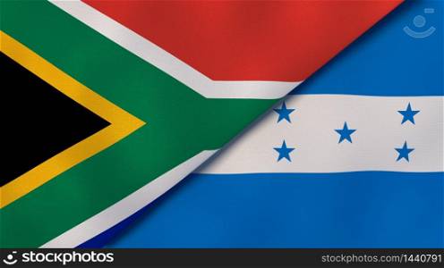 Two states flags of South Africa and Honduras. High quality business background. 3d illustration. The flags of South Africa and Honduras. News, reportage, business background. 3d illustration
