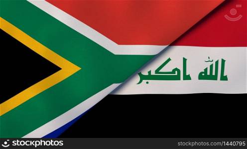 Two states flags of South Africa and Iraq. High quality business background. 3d illustration. The flags of South Africa and Iraq. News, reportage, business background. 3d illustration