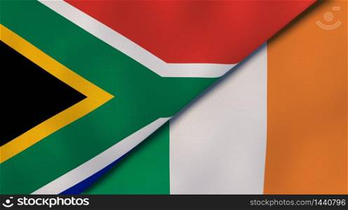 Two states flags of South Africa and Ireland. High quality business background. 3d illustration. The flags of South Africa and Ireland. News, reportage, business background. 3d illustration