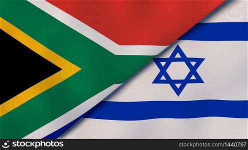 Two states flags of South Africa and Israel. High quality business background. 3d illustration. The flags of South Africa and Israel. News, reportage, business background. 3d illustration