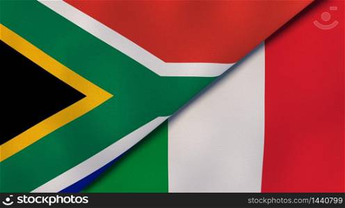 Two states flags of South Africa and Italy. High quality business background. 3d illustration. The flags of South Africa and Italy. News, reportage, business background. 3d illustration