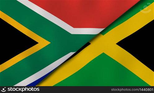 Two states flags of South Africa and Jamaica. High quality business background. 3d illustration. The flags of South Africa and Jamaica. News, reportage, business background. 3d illustration