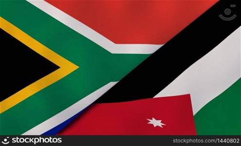 Two states flags of South Africa and Jordan. High quality business background. 3d illustration. The flags of South Africa and Jordan. News, reportage, business background. 3d illustration