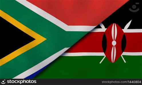 Two states flags of South Africa and Kenya. High quality business background. 3d illustration. The flags of South Africa and Kenya. News, reportage, business background. 3d illustration