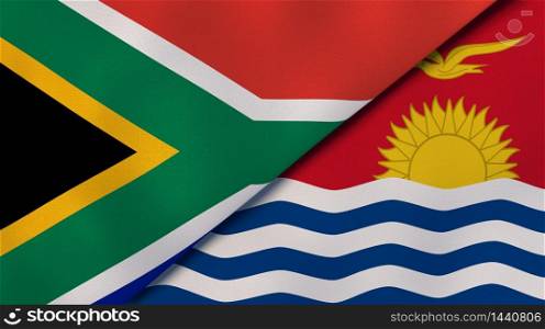 Two states flags of South Africa and Kiribati. High quality business background. 3d illustration. The flags of South Africa and Kiribati. News, reportage, business background. 3d illustration