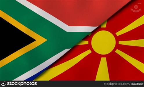 Two states flags of South Africa and Macedonia. High quality business background. 3d illustration. The flags of South Africa and Macedonia. News, reportage, business background. 3d illustration