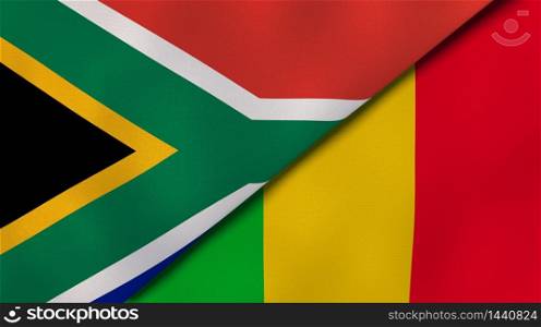 Two states flags of South Africa and Mali. High quality business background. 3d illustration. The flags of South Africa and Mali. News, reportage, business background. 3d illustration