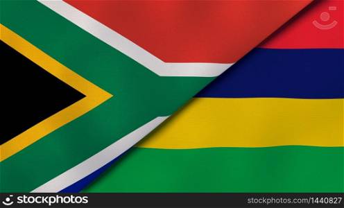 Two states flags of South Africa and Mauritius. High quality business background. 3d illustration. The flags of South Africa and Mauritius. News, reportage, business background. 3d illustration