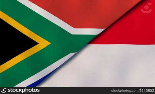 Two states flags of South Africa and Monaco. High quality business background. 3d illustration. The flags of South Africa and Monaco. News, reportage, business background. 3d illustration
