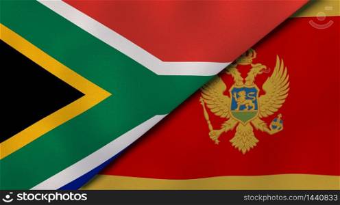 Two states flags of South Africa and Montenegro. High quality business background. 3d illustration. The flags of South Africa and Montenegro. News, reportage, business background. 3d illustration