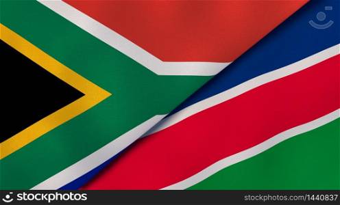 Two states flags of South Africa and Namibia. High quality business background. 3d illustration. The flags of South Africa and Namibia. News, reportage, business background. 3d illustration