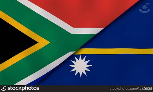 Two states flags of South Africa and Nauru. High quality business background. 3d illustration. The flags of South Africa and Nauru. News, reportage, business background. 3d illustration