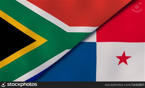 Two states flags of South Africa and Panama. High quality business background. 3d illustration. The flags of South Africa and Panama. News, reportage, business background. 3d illustration