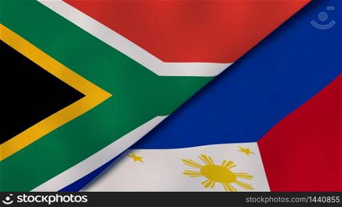 Two states flags of South Africa and Philippines. High quality business background. 3d illustration. The flags of South Africa and Philippines. News, reportage, business background. 3d illustration