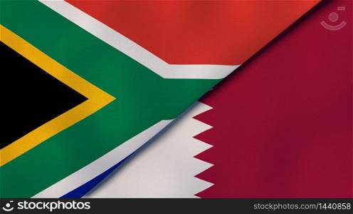 Two states flags of South Africa and Qatar. High quality business background. 3d illustration. The flags of South Africa and Qatar. News, reportage, business background. 3d illustration
