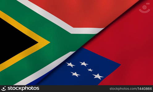 Two states flags of South Africa and Samoa. High quality business background. 3d illustration. The flags of South Africa and Samoa. News, reportage, business background. 3d illustration