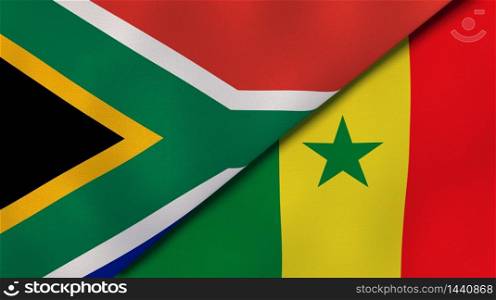 Two states flags of South Africa and Senegal. High quality business background. 3d illustration. The flags of South Africa and Senegal. News, reportage, business background. 3d illustration