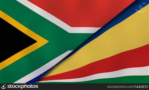 Two states flags of South Africa and Seychelles. High quality business background. 3d illustration. The flags of South Africa and Seychelles. News, reportage, business background. 3d illustration