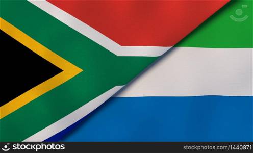 Two states flags of South Africa and Sierra Leone. High quality business background. 3d illustration. The flags of South Africa and Sierra Leone. News, reportage, business background. 3d illustration