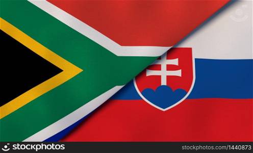 Two states flags of South Africa and Slovakia. High quality business background. 3d illustration. The flags of South Africa and Slovakia. News, reportage, business background. 3d illustration