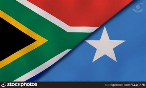 Two states flags of South Africa and Somalia. High quality business background. 3d illustration. The flags of South Africa and Somalia. News, reportage, business background. 3d illustration