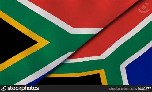 Two states flags of South Africa and South Africa. High quality business background. 3d illustration. The flags of South Africa and South Africa. News, reportage, business background. 3d illustration
