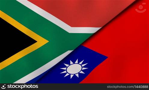 Two states flags of South Africa and Taiwan. High quality business background. 3d illustration. The flags of South Africa and Taiwan. News, reportage, business background. 3d illustration