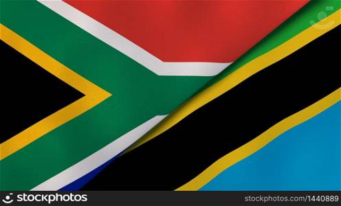 Two states flags of South Africa and Tanzania. High quality business background. 3d illustration. The flags of South Africa and Tanzania. News, reportage, business background. 3d illustration