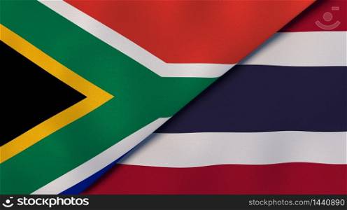 Two states flags of South Africa and Thailand. High quality business background. 3d illustration. The flags of South Africa and Thailand. News, reportage, business background. 3d illustration